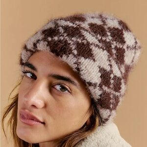 Free People Gambit Argyle Beanie Cozy Brown & Cream Knit Beanie trending